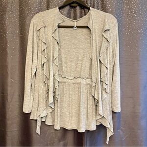 Robin K Women’s Ruffle Lightweight Cardigan-Gray-Size M
